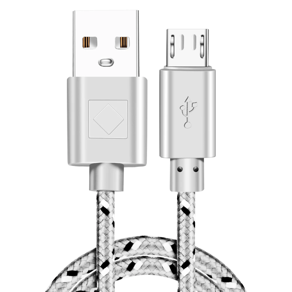 White - 2M - Micro - Premium Quality Braided Wire Micro USB Cable Sync Nylon Woven Charger Cord