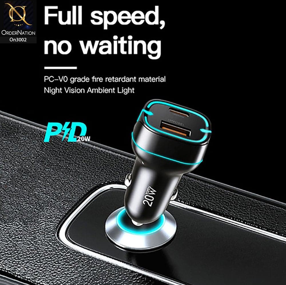 Black - ToTu 20W - DCCPD-08 - Minimal Series Dual USB Output Fast Charging Car Charger