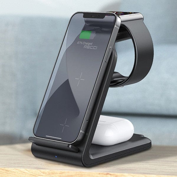 Black - Recci RCW-16 - 4 in 1 magnetic suction wireless charging & bracket 15W High Power Charger