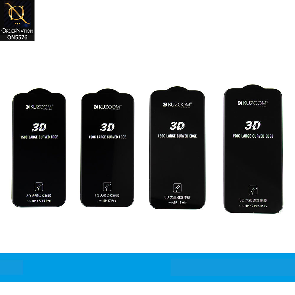 iPhone 17 Pro Max Screen Protector - Transparent - Kuzoom 3D Curved Full Screen Protector Glass