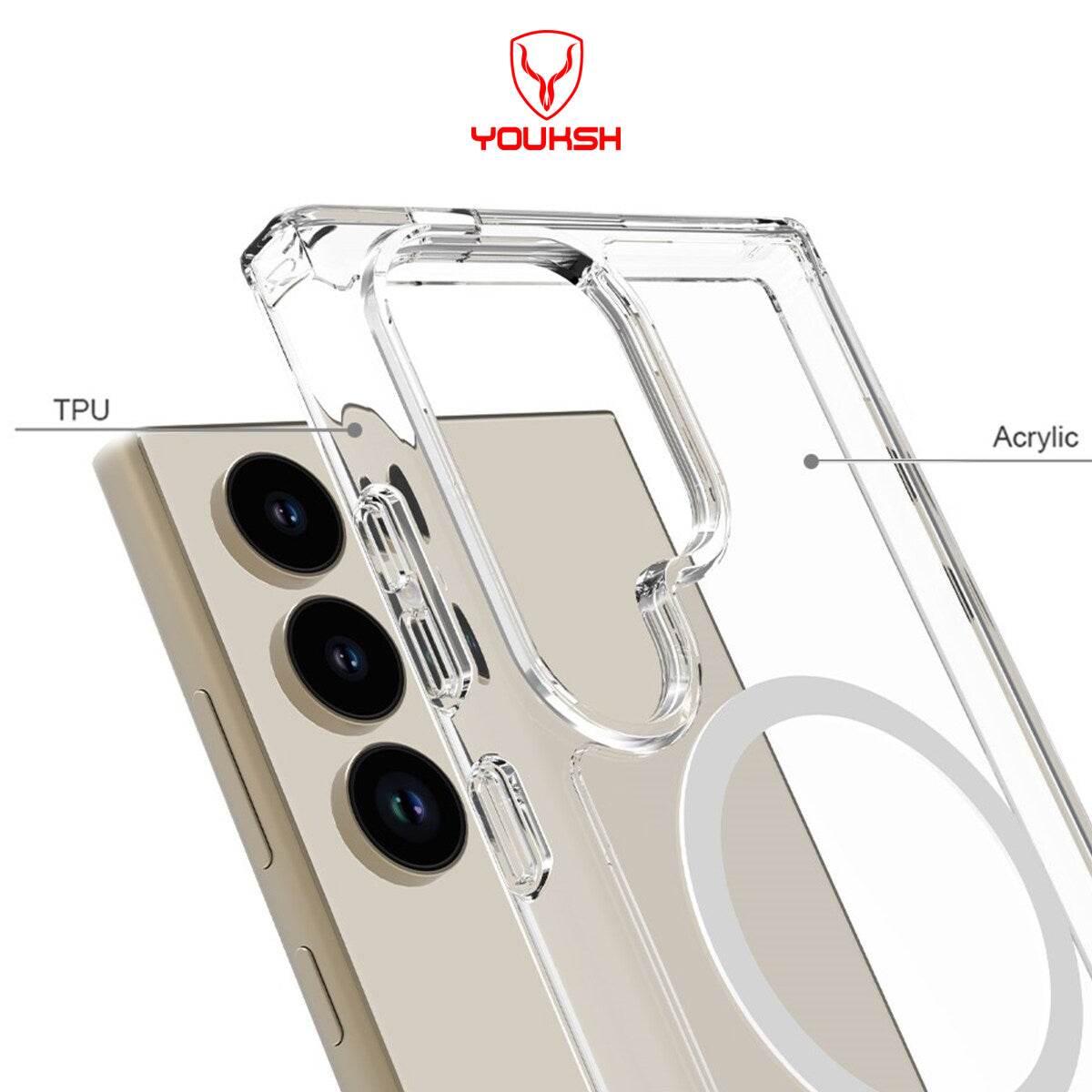 Samsung Galaxy S25 Ultra Cover - Transparent - Youksh Magsafe Clear Soft Borders Case - Futurestore.pk