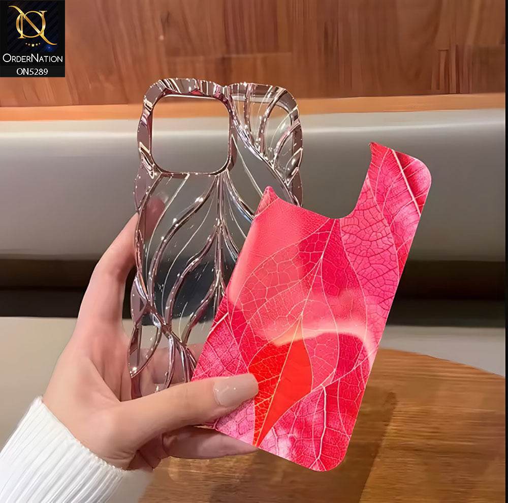 iPhone 11 Cover - Golden - Luxury 3D Colorful Maple Leaf Electroplatiang Wavy Soft Border Case - Futurestore.pk
