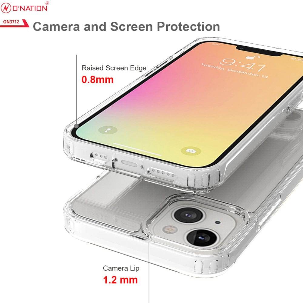 iPhone 13 Cover - ONation Crystal Series - Premium Quality Clear Case No Yellowing Back With Smart Shockproof Cushions - Futurestore.pk