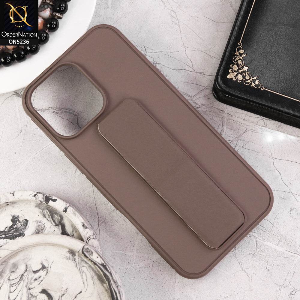 iPhone 16 Pro Max Cover - Brown - New Matte Soft Silicone Protective Case With Bracket Kickstand Holder - Futurestore.pk