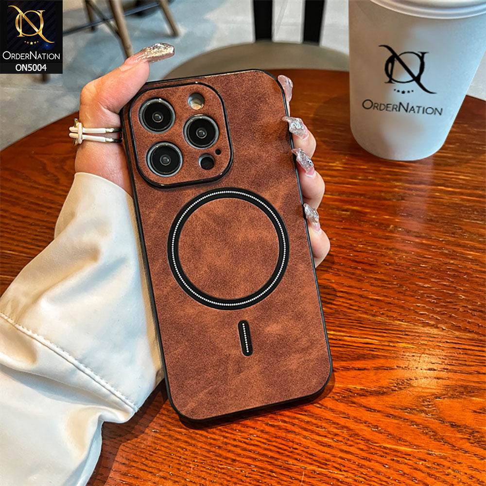 iPhone 13 Cover - Dark Brown - New Luxury Matte Leather Magnetic MagSafe Wireless Charging Soft Case - Futurestore.pk
