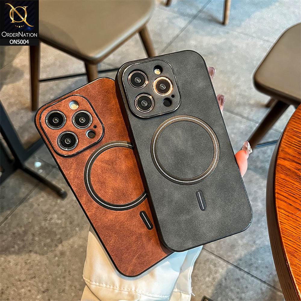 iPhone 13 Cover - Dark Brown - New Luxury Matte Leather Magnetic MagSafe Wireless Charging Soft Case - Futurestore.pk