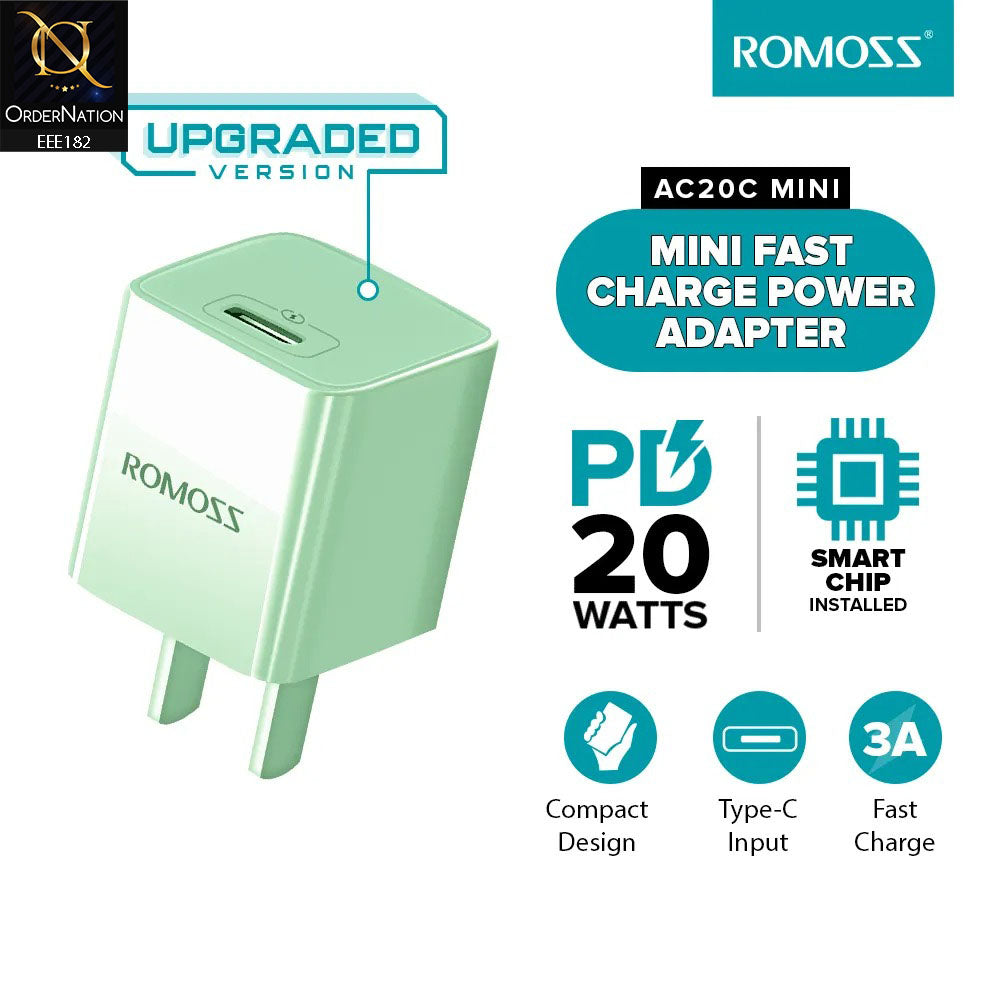 Romoss AC20C Mini 20W GaN USB-C Fast Charging Adapter - Sea Green