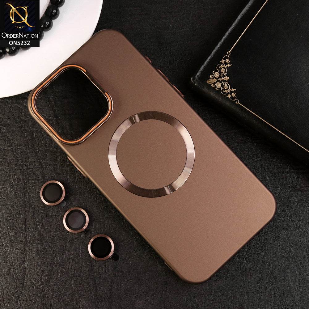 iPhone 16 Pro Max Cover - Brown - New Trendy Matte Finish Magnetic Camera Bracket Stand Magsafe Shell Hard Case With Camera lens Protection - Futurestore.pk