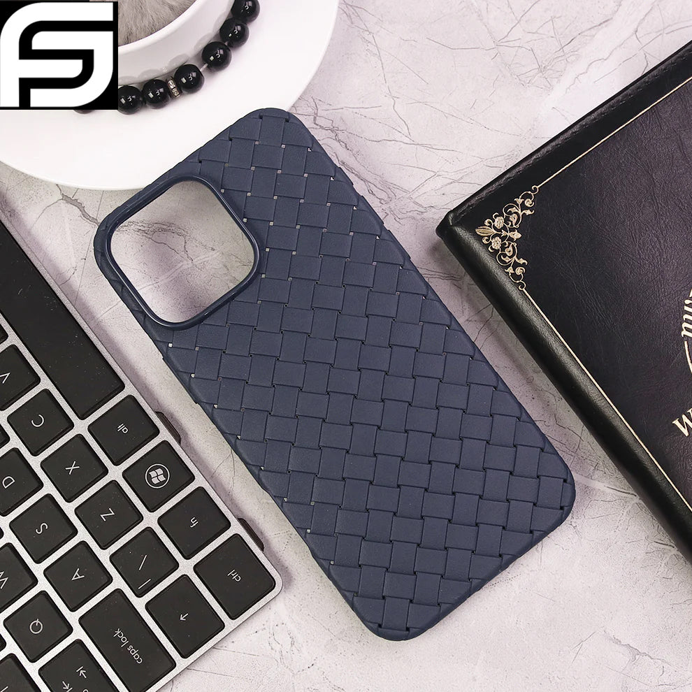 Available in All Iphone Models New Woven Design Leather Feel Soft TPU Case