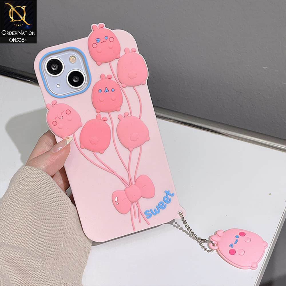 iPhone 13 Cover - Pink - 3D Cute Kawaii Sweet Cartoon Soft Case - Futurestore.pk