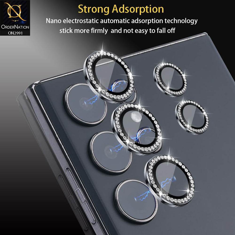 Samsung Galaxy S24 Ultra Camera Protector - Golden - New Diamond Rhinestones Inlaid Metal Camera Lens Rings Protector