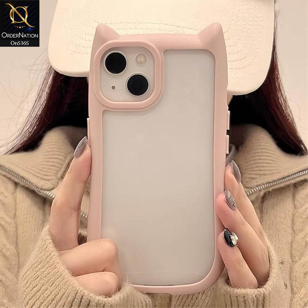 iPhone 13 Cover - Pink - Cute 3D Kawaii Cartoon Ears Clear Back Color Soft Borders Case
