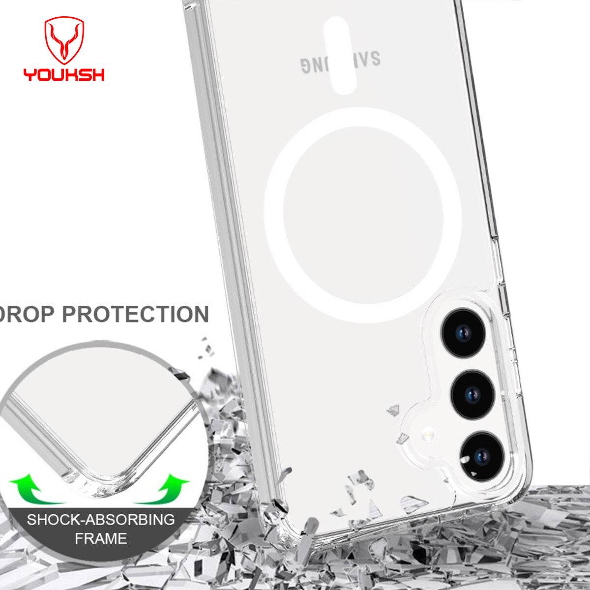Samsung Galaxy S24 Ultra Cover - Transparent - Youksh Magsafe Clear Soft Borders Case - Futurestore.pk