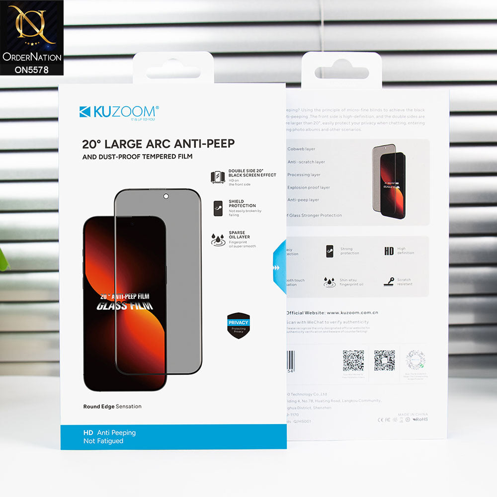iPhone 17 Pro Max Screen Protector - Transparent - Kuzoom 20 degree Privacy Glass Protector