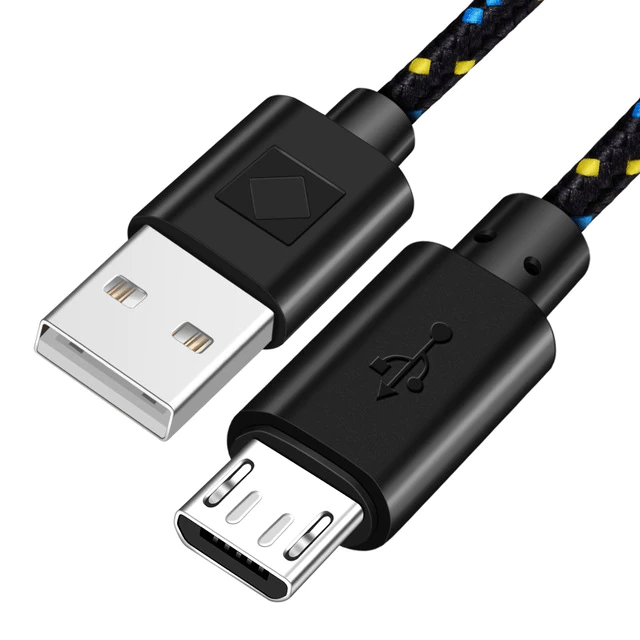 Black - 2M - Micro - Premium Quality Braided Wire Micro USB Cable Sync Nylon Woven Charger Cord