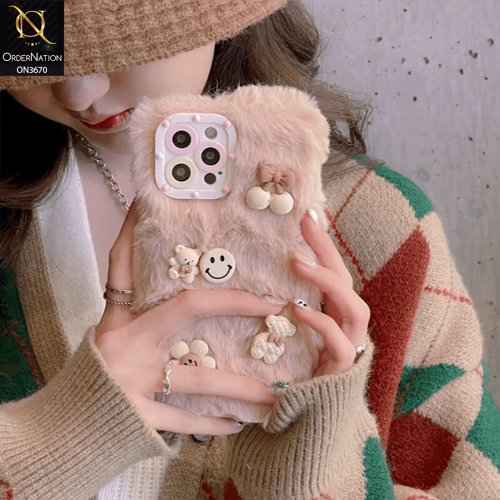 iPhone 13 Cover - Pink - New Trendy Plush Warm Fluffy Soft Borders Case with Camera Protection