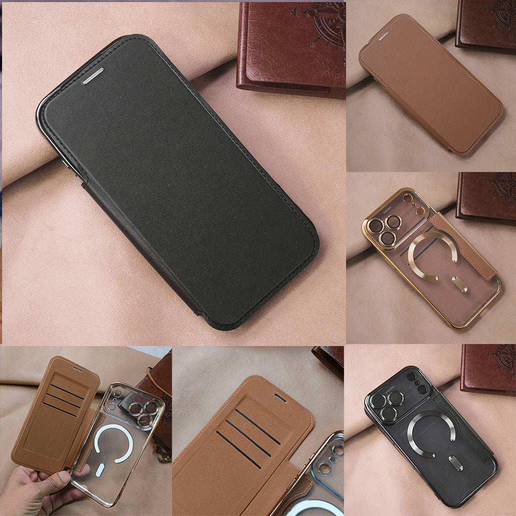 iPhone 17 Pro Max Cover - Black - New Luxurious High Quality Clear And Leather Flip Book With MagSafe And Camera Protecttion