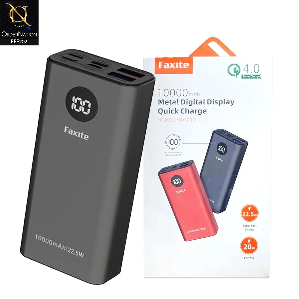 Faxite M10 Pro 10000mAh 22.5W Digital Display Power Bank - Black