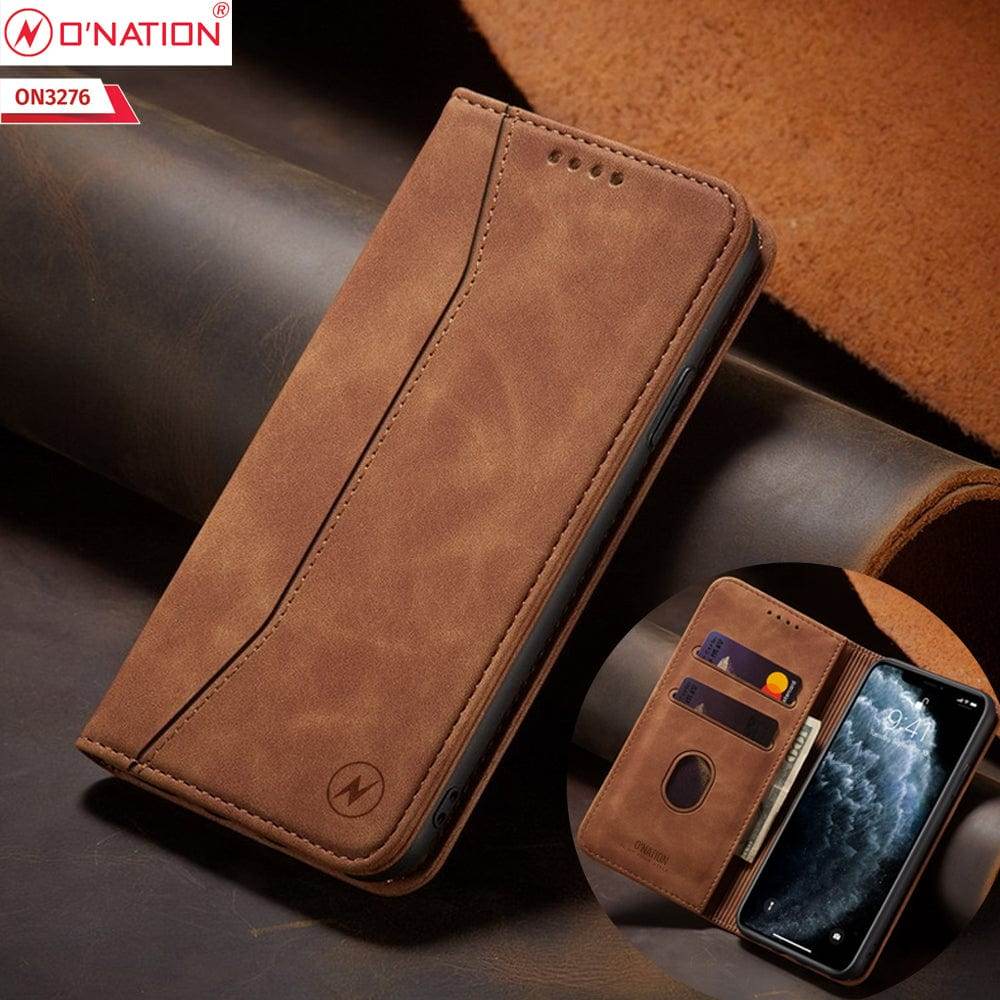iPhone 11 Cover - Light Brown - ONation Business Flip Series - Premium Magnetic Leather Wallet Flip book Card Slots Soft Case - Futurestore.pk