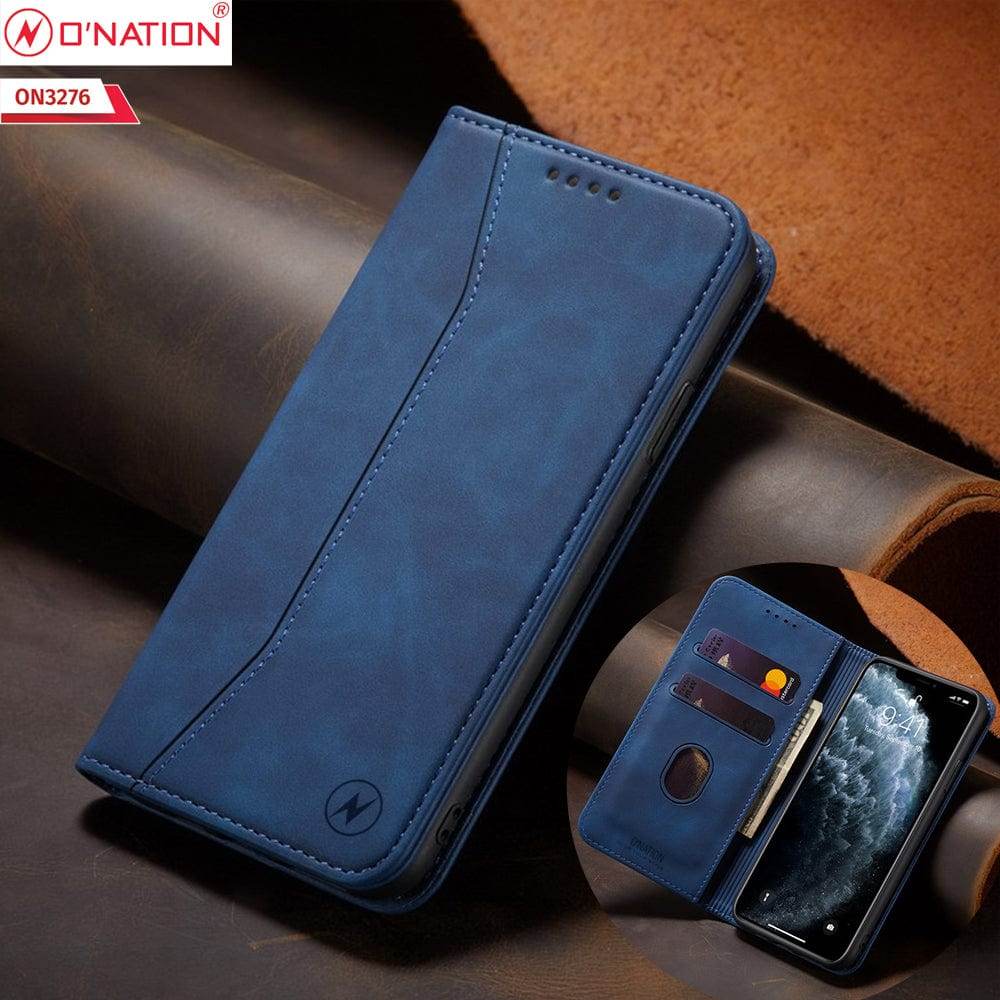 iPhone 13 Cover - Blue - ONation Business Flip Series - Premium Magnetic Leather Wallet Flip book Card Slots Soft Case - Futurestore.pk