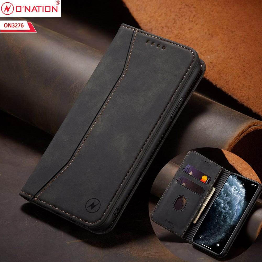 iPhone 13 Cover - Black - ONation Business Flip Series - Premium Magnetic Leather Wallet Flip book Card Slots Soft Case - Futurestore.pk