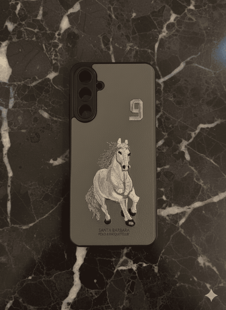 Premium Embroidered Leather Phone Case for Samsung Galaxy A16 Gray