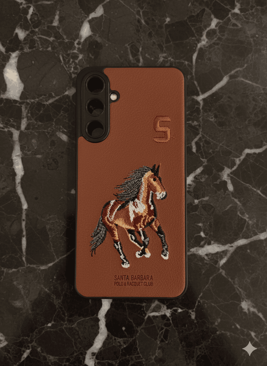 Premium Embroidered Leather Phone Case for Samsung Galaxy A16 Brown
