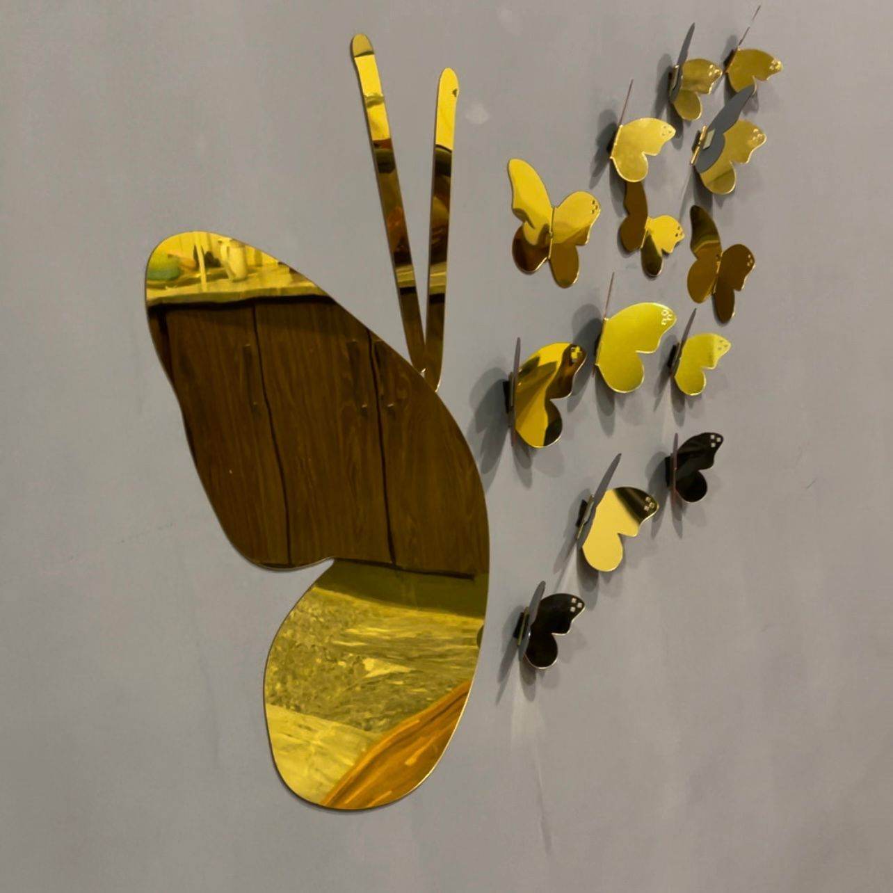 3D Golden Mini Mirror Butterfly Set  Elegant Wall Decor Accent - Futurestore.pk