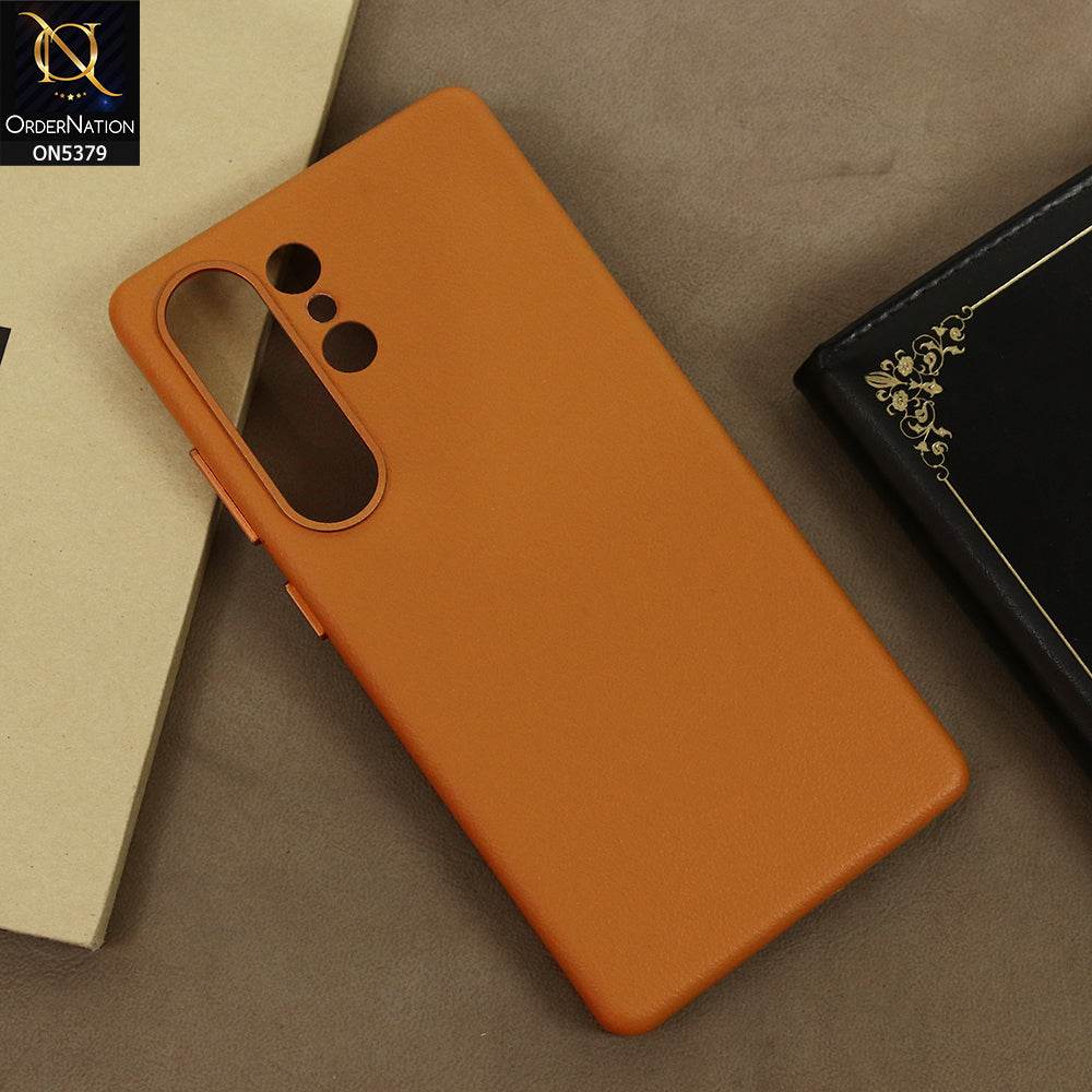 Samsung Galaxy S25 Ultra Cover - Orange - Premium Kindsuit Leather Case With Metal Camera Ring Borders