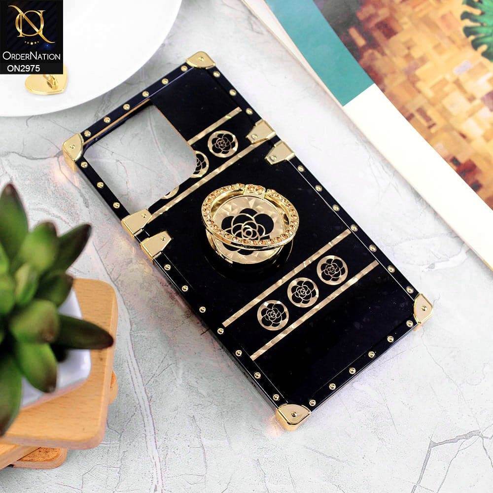 iPhone 13 Cover - Design1 - 3D illusion Gold Flowers Soft Trunk Case With Ring Holder - Futurestore.pk