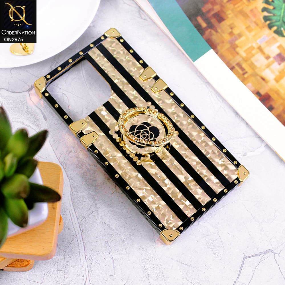 iPhone 13 Cover - Design2 - 3D illusion Gold Flowers Soft Trunk Case With Ring Holder - Futurestore.pk