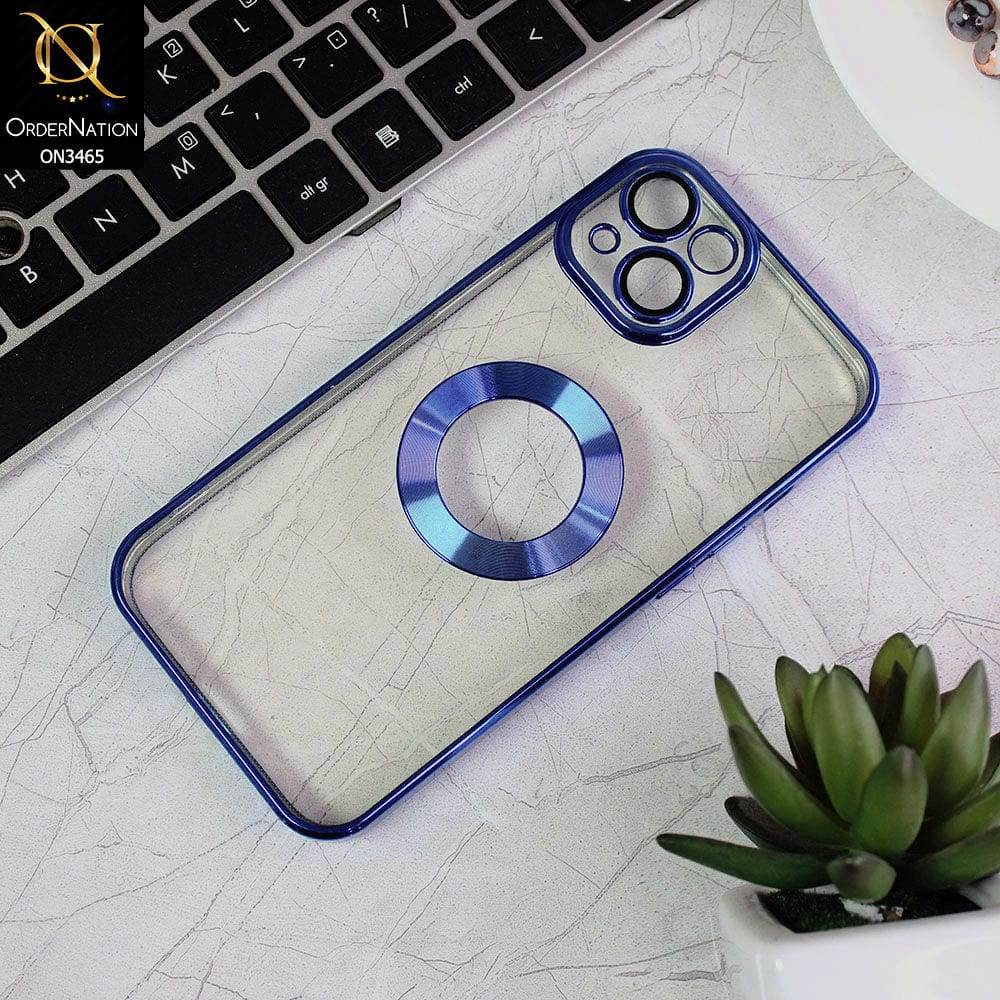 iPhone 13 Cover - Blue - Soft Color Borders Logo Hole With Camera Protection Clear Back Case - Futurestore.pk