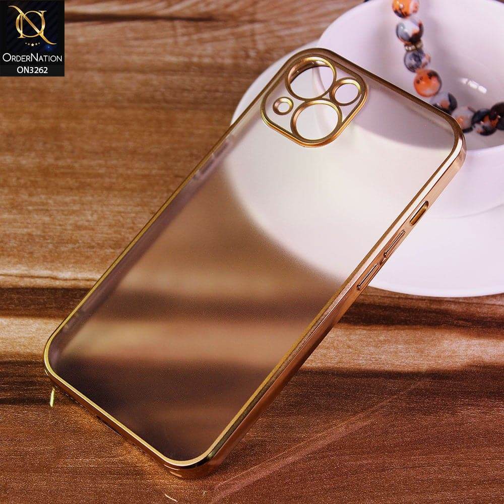 iPhone 13 Cover - Golden - Electroplating Color Borders Semi-Transparent Soft Case - Futurestore.pk