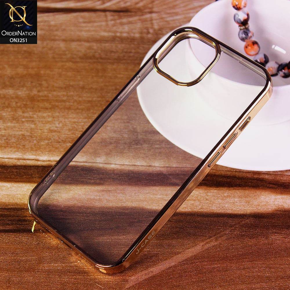 iPhone 13 Cover - Golden - J-Case Electroplating Color Borders Clear Transparent Soft Case - Futurestore.pk