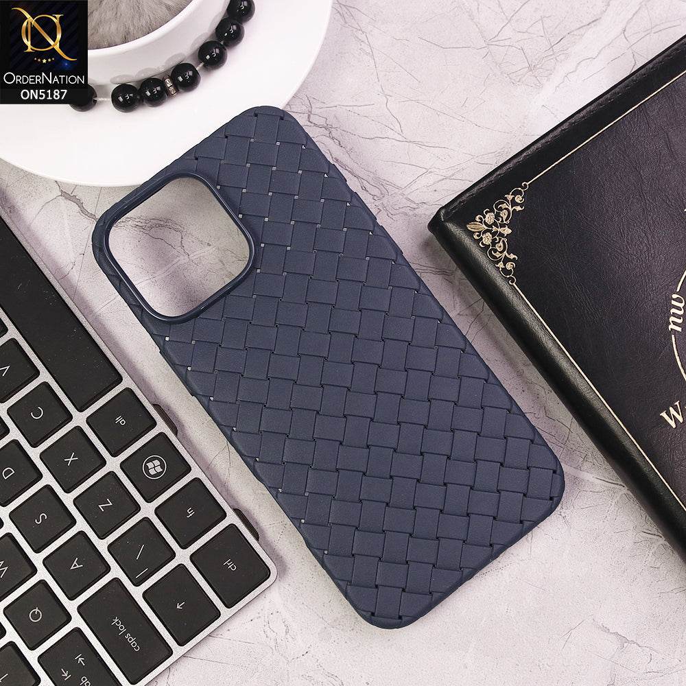 iPhone 16 Pro Max Cover - Blue - New Woven Design Leather Feel Soft TPU Case - Futurestore.pk
