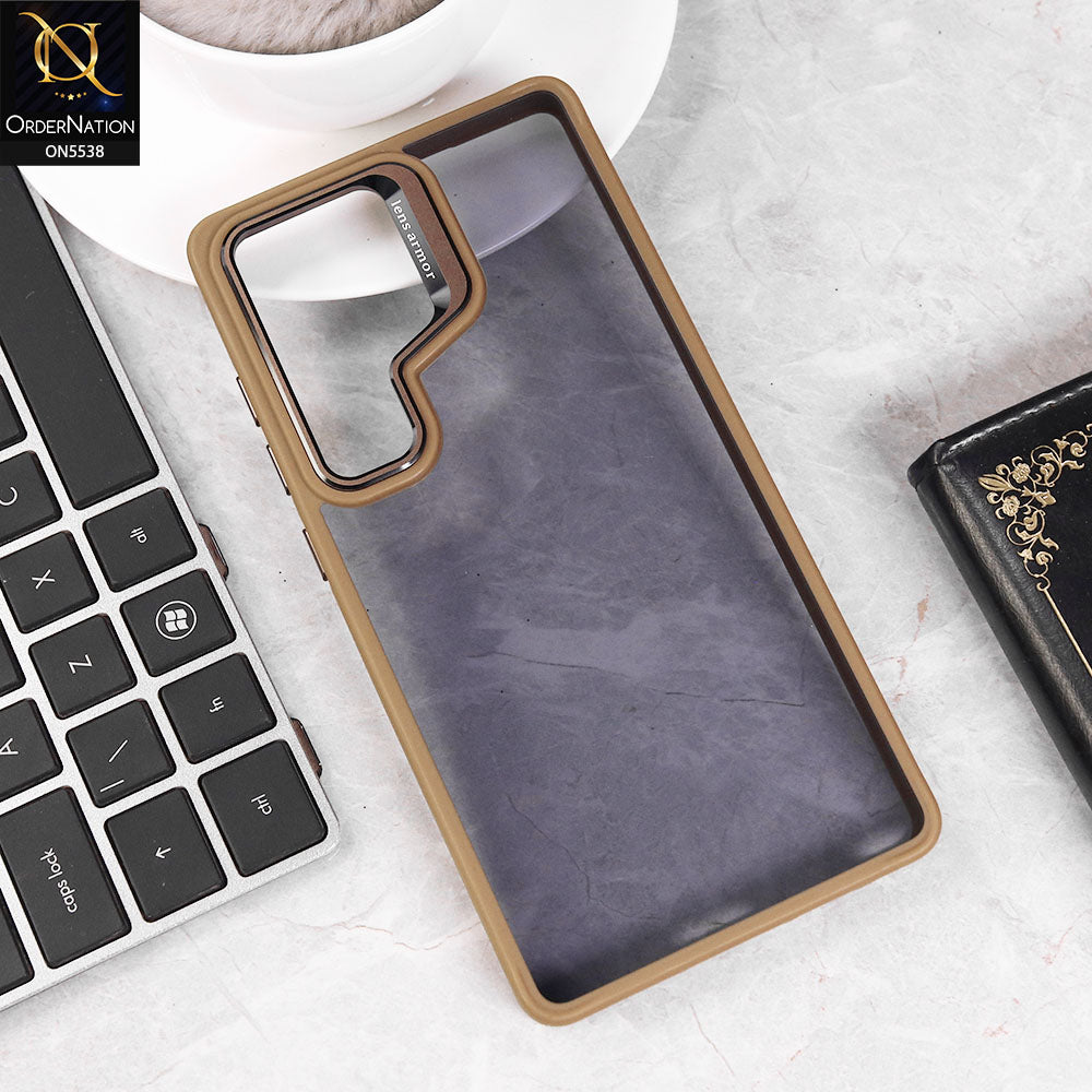 Samsung Galaxy S25 Ultra Cover - Brown - J-Case Premium Semi Transparent Soft Case With Metal Camera Ring