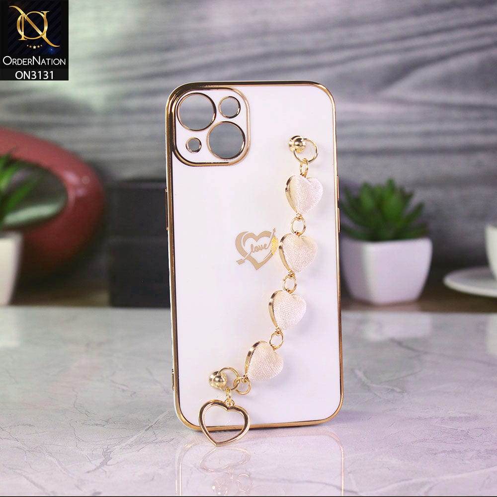iPhone 13 Cover - White - Luxury Electroplated Love Heart Bracelet Soft Shiny Case