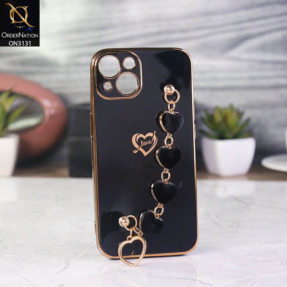 iPhone 13 Cover - Black - Luxury Electroplated Love Heart Bracelet Soft Shiny Case