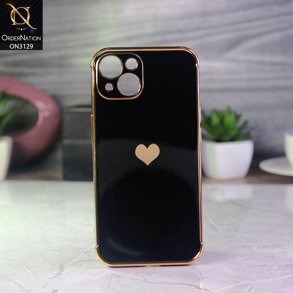 iPhone 13 Cover - Black - Electroplated Love Heart Soft Shiny Case