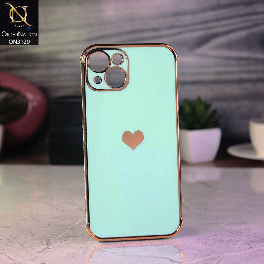 iPhone 13 Cover - Mint Green - Electroplated Love Heart Soft Shiny Case