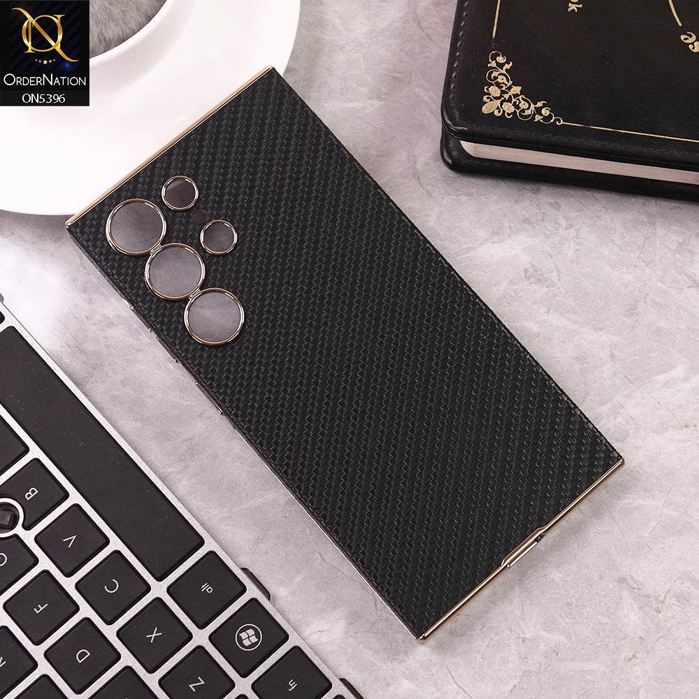 Samsung Galaxy S24 Ultra Cover - Black - Luxury 3D Woven Pattern Electroplated Shockproof Leather Case With Camera Protection - Futurestore.pk
