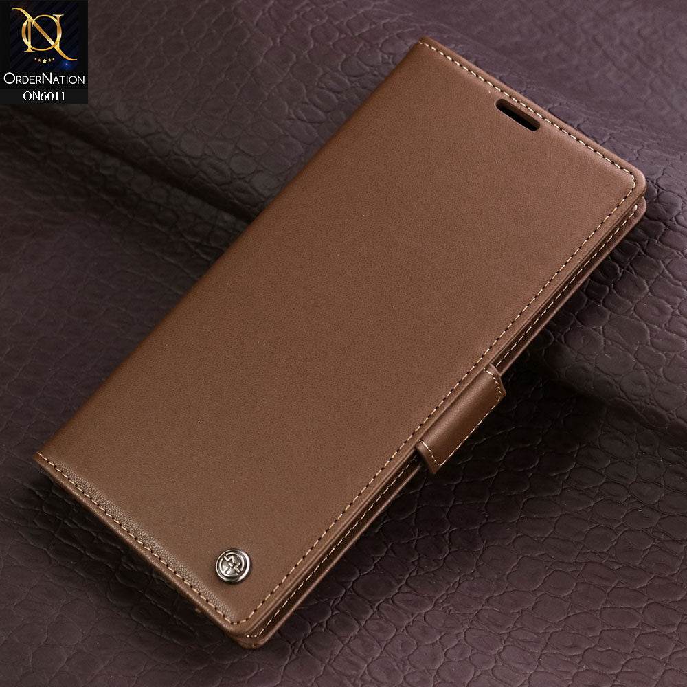 Samsung Galaxy S24 Ultra Cover - Brown - CaseMe Classic Leather Wallet RFID Blocking Magnetic Buckle Flip Book Case