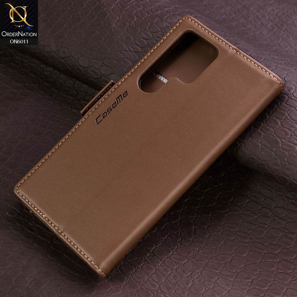 Samsung Galaxy S24 Ultra Cover - Brown - CaseMe Classic Leather Wallet RFID Blocking Magnetic Buckle Flip Book Case
