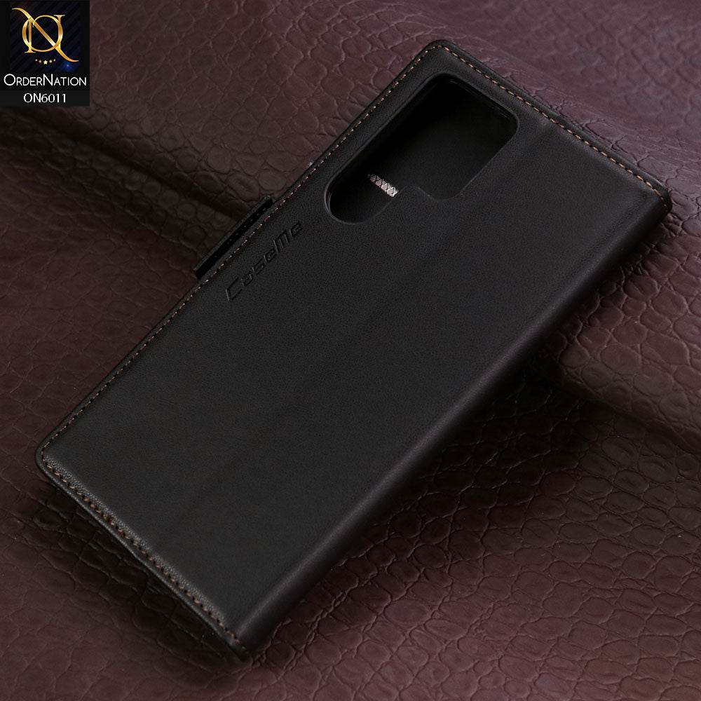 Samsung Galaxy S24 Ultra Cover - Black - CaseMe Classic Leather Wallet RFID Blocking Magnetic Buckle Flip Book Case