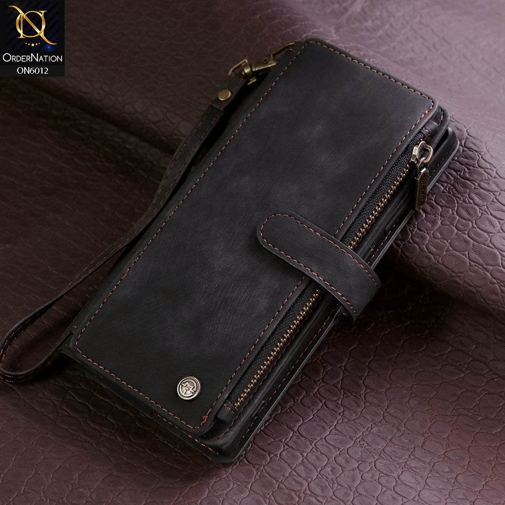 Samsung Galaxy S24 Ultra Cover - Black - CaseMe Premium Leather Zipper Wallet kickstand Case with Wrist Strap