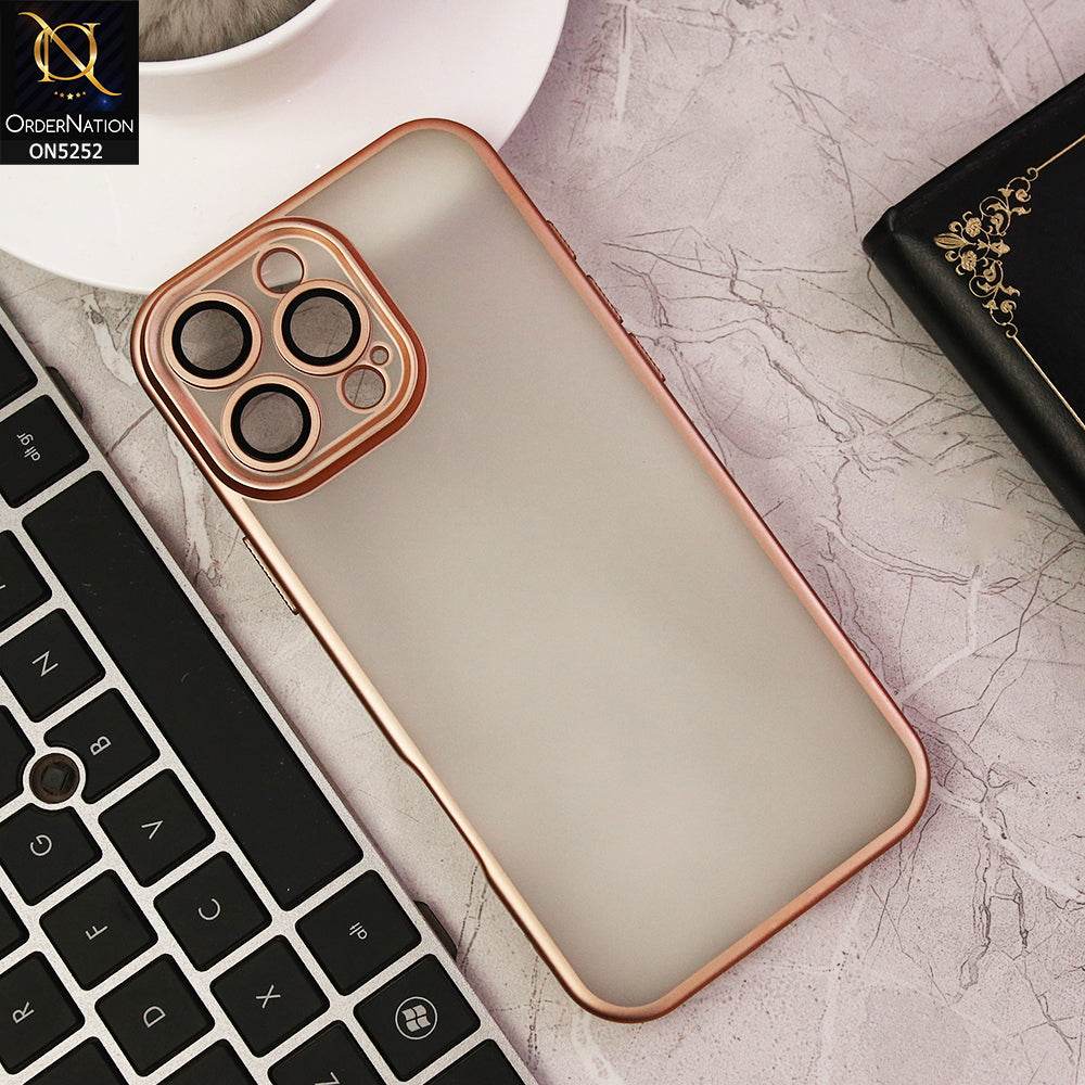 iPhone 16 Pro Max Cover - Golden - Electroplated Frosted Camera Protection Semi Transparent Case - Futurestore.pk