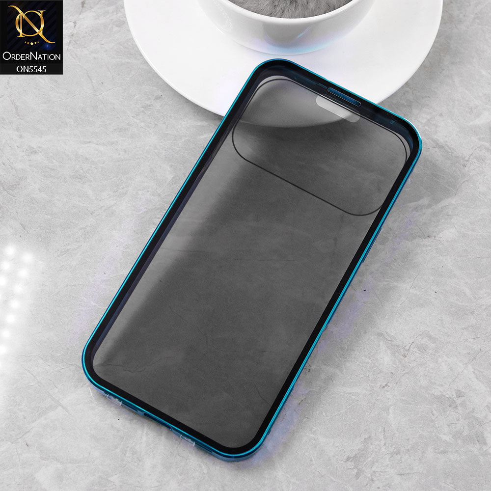 iPhone 17 Pro Max Cover - Blue - Luxury HQ Privacy Magnetic Matel Frame Dual Side Tempered Glass Case