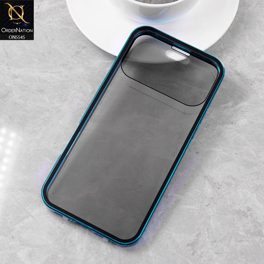 iPhone 17 Pro Max Cover - Blue - Luxury HQ Privacy Magnetic Matel Frame Dual Side Tempered Glass Case