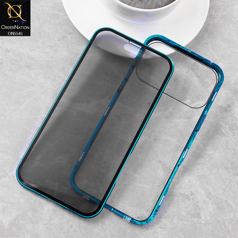 iPhone 17 Pro Max Cover - Blue - Luxury HQ Privacy Magnetic Matel Frame Dual Side Tempered Glass Case