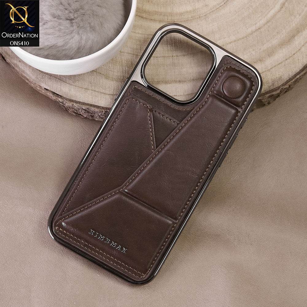 iPhone 16 Pro Max Cover - Dark Brown - Rimbmax Premium Leather Case With Card Holder And Kickstand Holder - Futurestore.pk